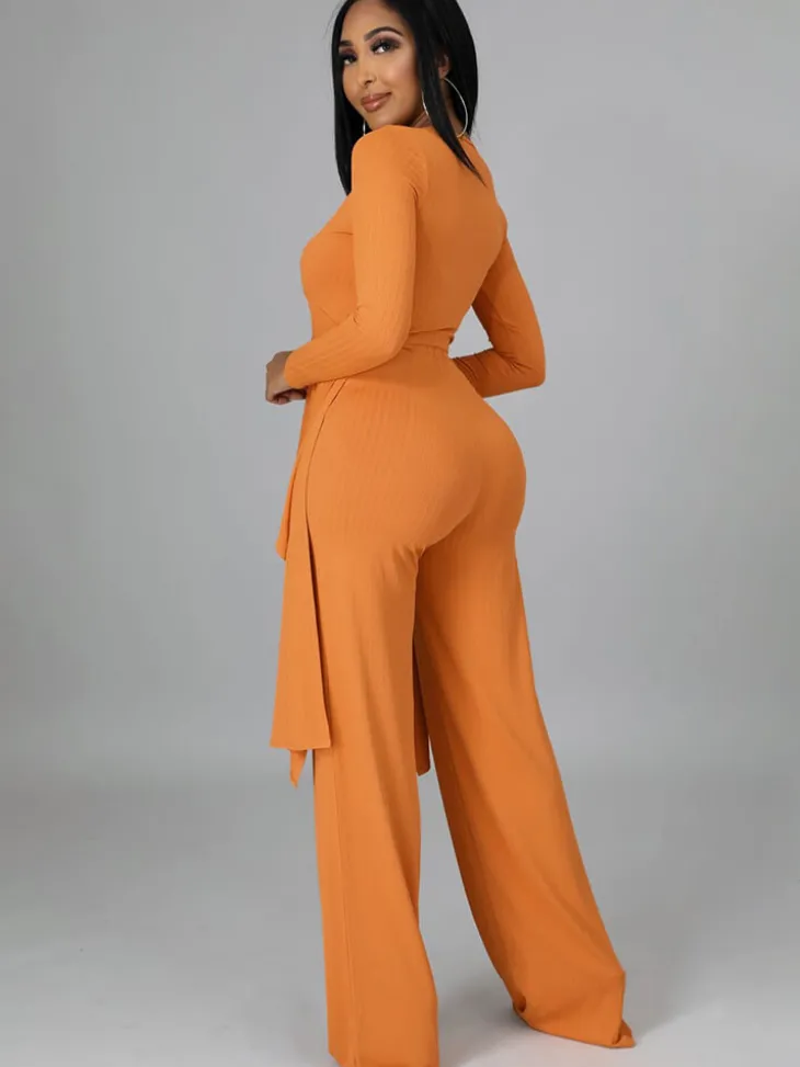 Two Pieces Irregular Lace Up V Neck Top Long Pants