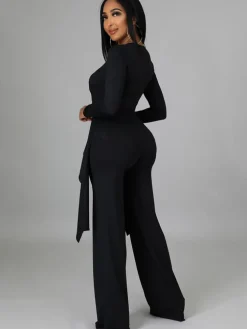 Two Pieces Irregular Lace Up V Neck Top Long Pants