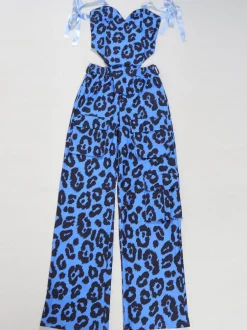 Two Pieces Print Lace-Up Cargo Pants Set