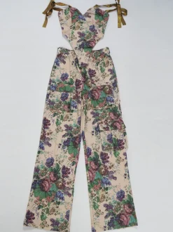 Two Pieces Print Lace-Up Cargo Pants Set