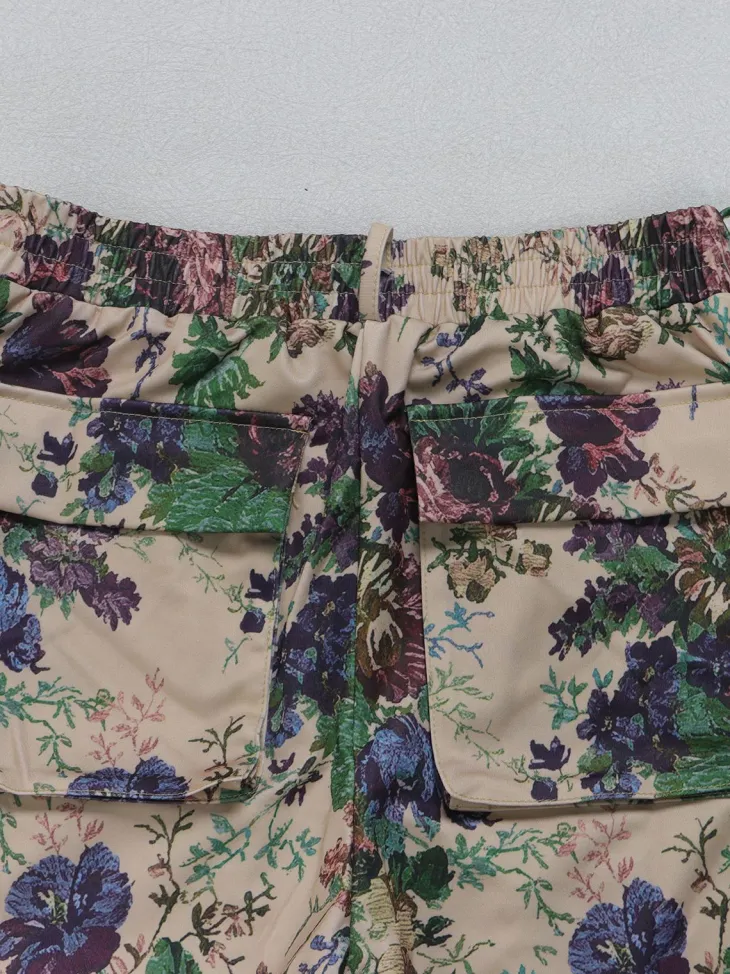 Two Pieces Print Lace-Up Cargo Pants Set