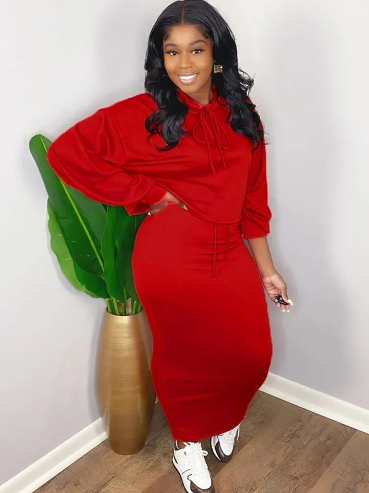 Two Pieces Scoop Neck Rib Crop Top Bodycon Skrit
