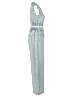 Two Pieces Sleeveless Denim Pants Set