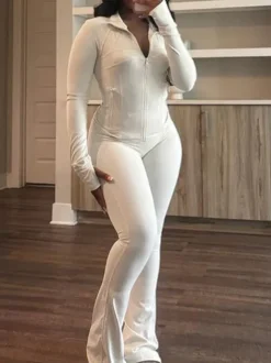 Two Pieces Sporty Fitted Flare Pants Set
