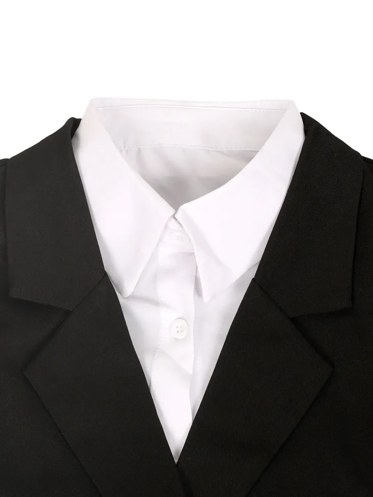 Two-Piece Blazer Shirt Collar Pleated Skirt Set