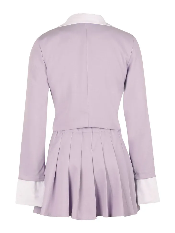 Two-Piece Blazer Shirt Collar Pleated Skirt Set