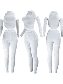 Two-Piece Off-Shoulder Pleated Pants Set