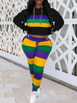 Two-Piece Striped Hoodie and Long Pants