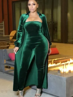 Two-Piece Velvet Cardigan u0026 Tube Jumpsuit