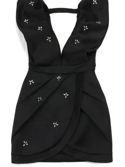 V Neck Backless Rhinestone Party Dress