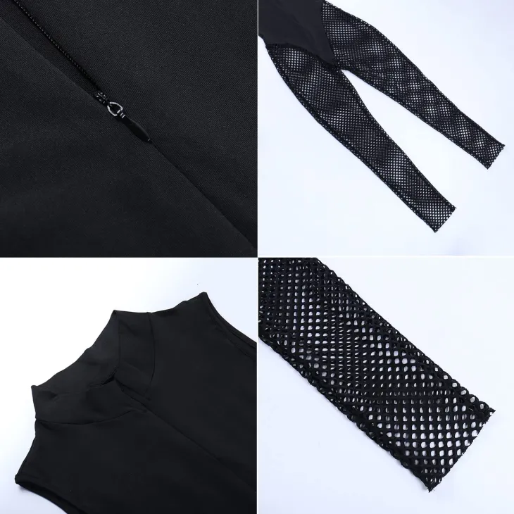 V Neck Sleeveless Bodycon Mesh Jumpsuit
