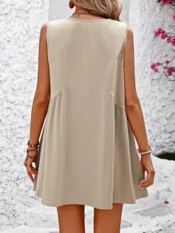 V Neck Sleeveless Loose Mini Dress