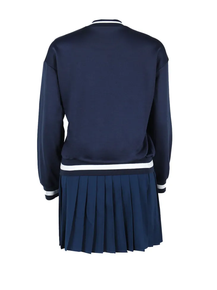 Vintage Tennis Print Sweatshirt Pleated Skirt Set