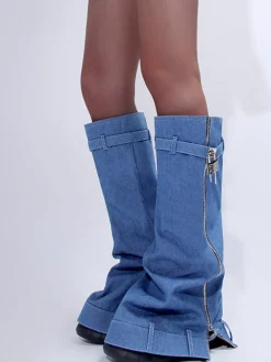 Western Platform Wedge Denim Boots