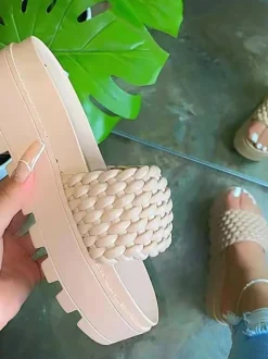 Woven PU Platform Beach Slide