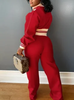 Zip Up Top Color Block Pants Set