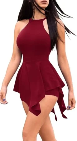 Zipper Halter Sleeveless Irregular Jumpsuit